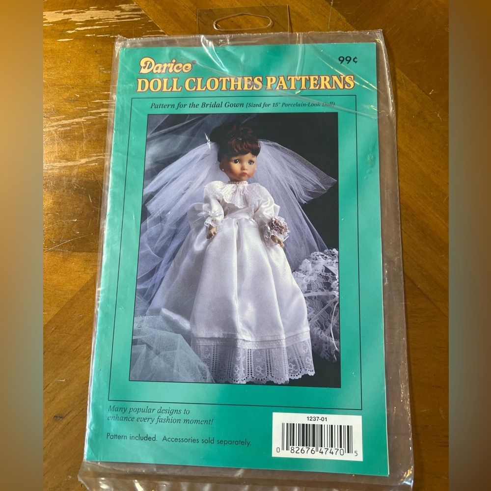 Darice Doll Bridal Gown Pattern (Sized For 15” Porcelain-Look‎ Doll - New VTG